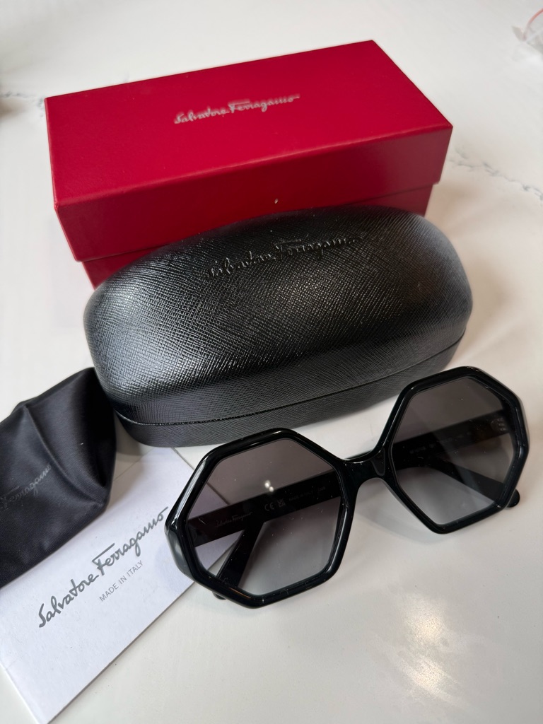 Salvatore Ferragamo Black Oversized Octagonal Sunglasses